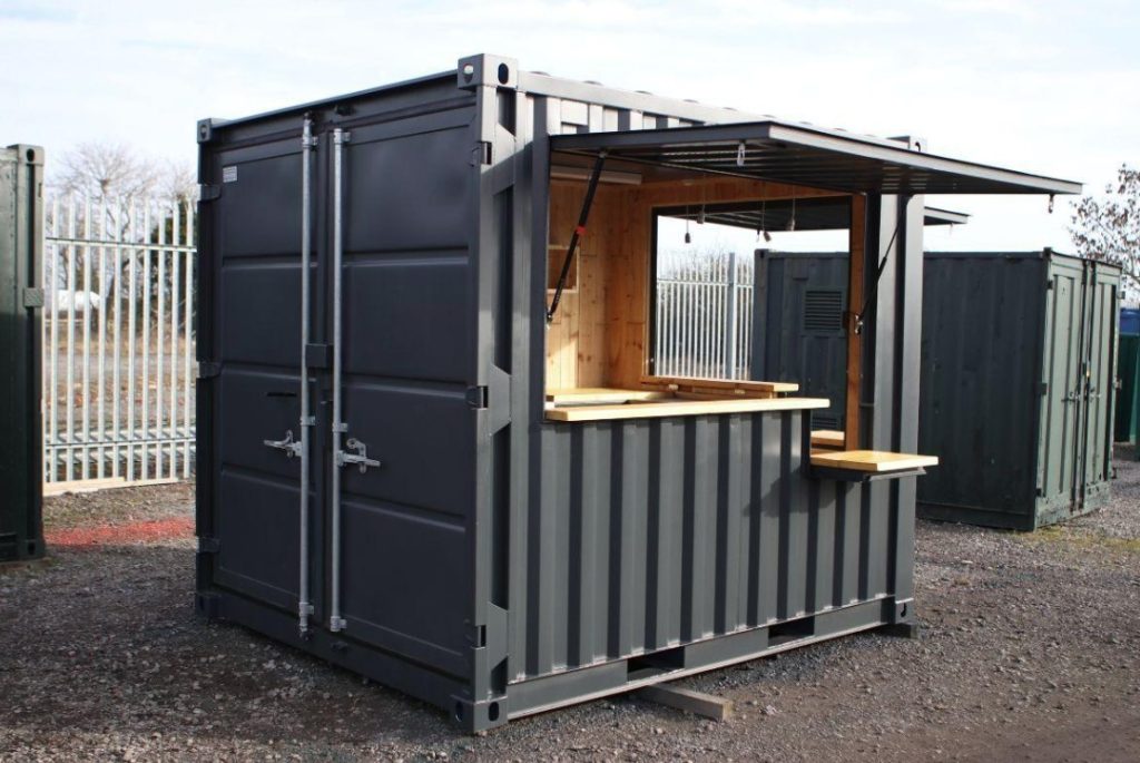 Cắt ngắn container làm bốt gác bảo vệ, quầy bán hàng di động (Mobile Kiosk)